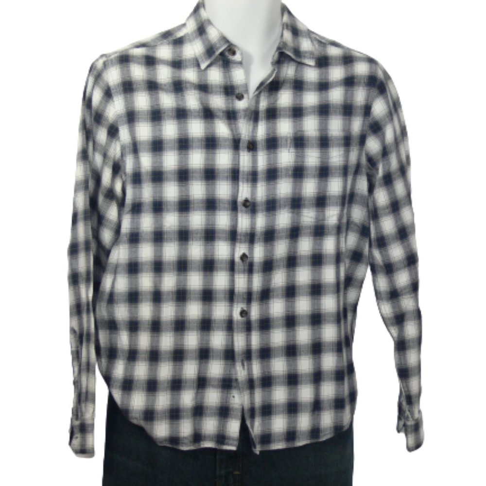 Men's Casual George White & Black Plaid Flannel